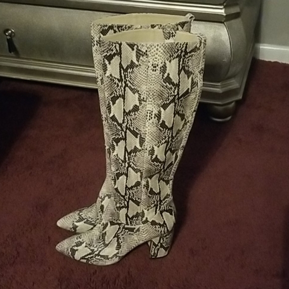 hai serpent snake print leather tall block heel boots